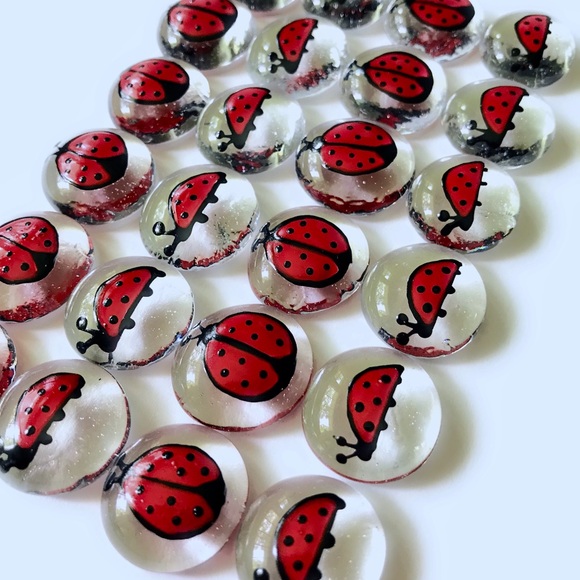 Ladybugs Hand Painted Glass Gems Party Decor Favor - Picture 2 of 2